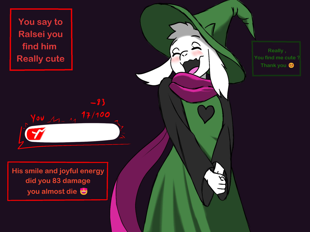 Ralsei get complimented by jjpot02 on DeviantArt
