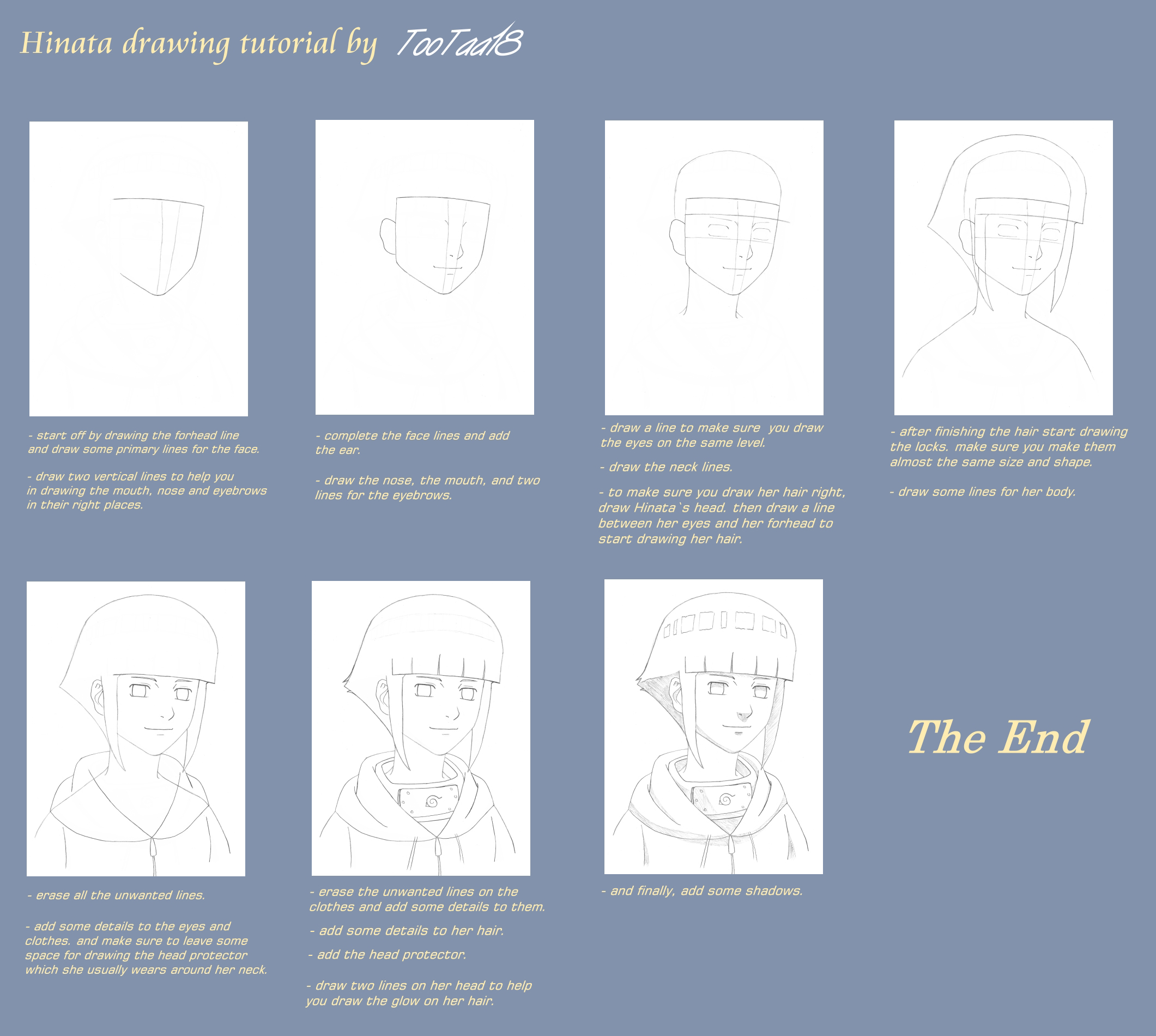 How to draw HINATA (Naruto Shippuden) step by step, EASY 