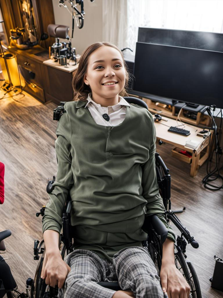 Thin quadriplegic girl in wheelchair