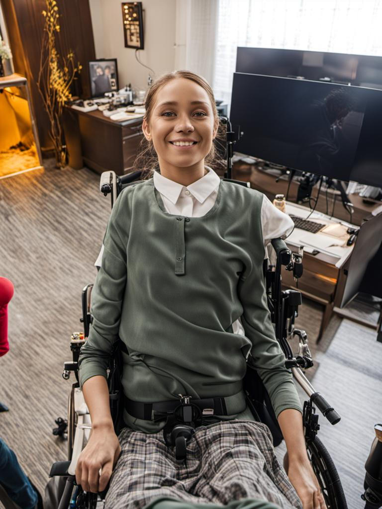 Thin quadriplegic girl in wheelchair