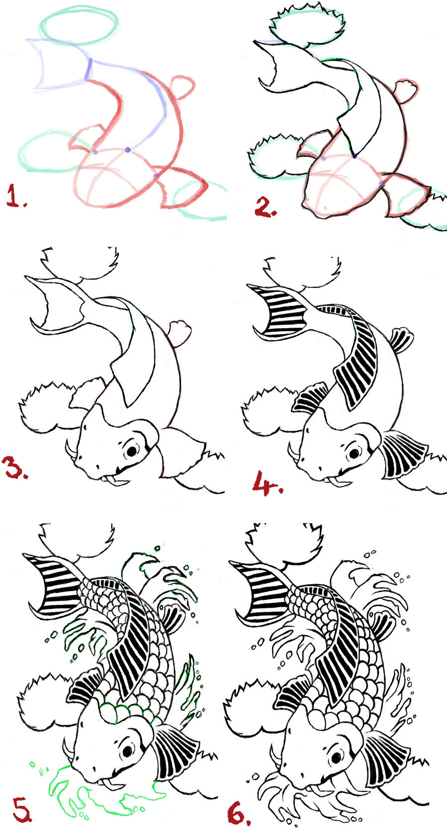 Koi fish drawing steps by WenWeCollide on DeviantArt