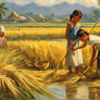 Children Helping Collect Rice Straws