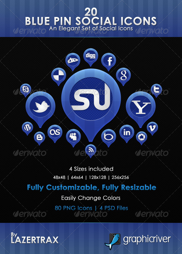 Blue Pin Social Icons