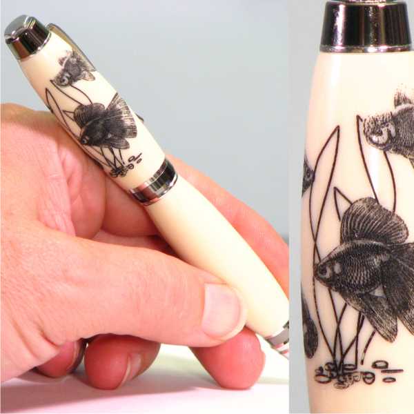 Goldfish Laser Engraved Faux Ivory Pen