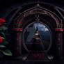 Dark Roses Door- Gothic Background Stock