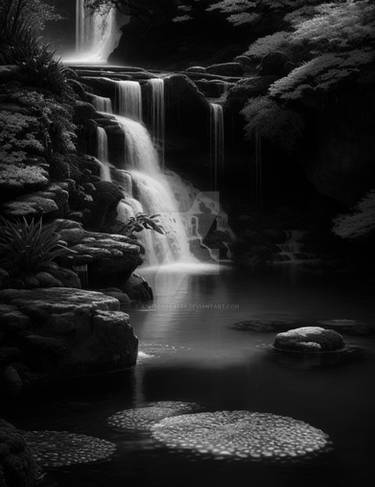 Dark Waterfall Fantasy Background Stock