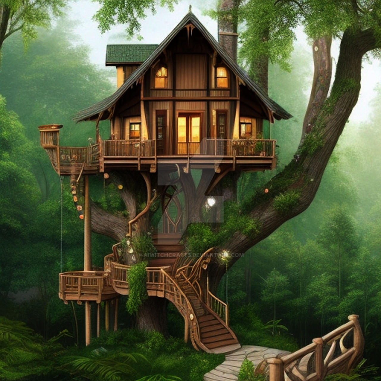 Tree Home Background Fantasy Tree House Background Stock Downloable by AiWitchCrafts on ...