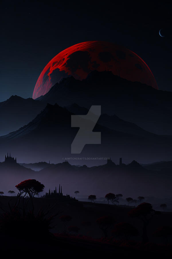 Bloody Moon LandScape 7k Premium Wallpaper 003 by AiWitchCrafts on