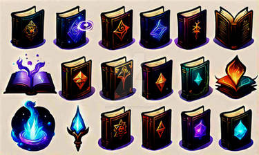 Fantasy Books Icons Set Stock 003