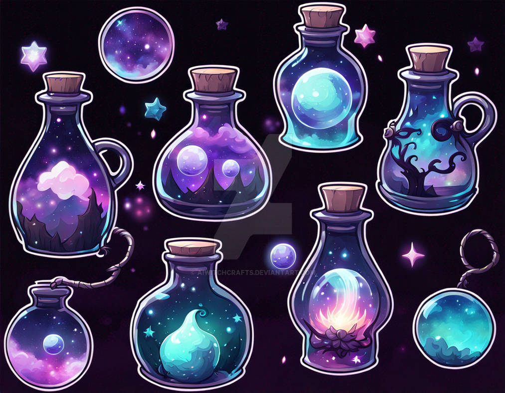 Fantasy Ink Container Small Fantasy Bottles Set by AiWitchCrafts on DeviantArt