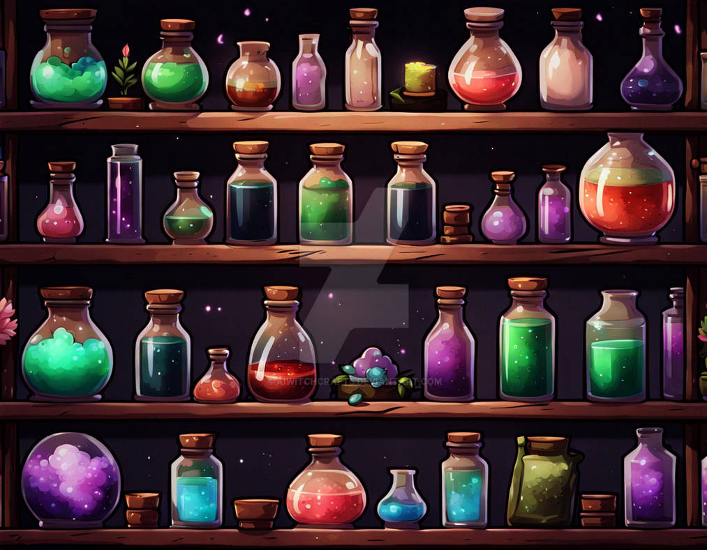 Potion Rack Fantasy Potions Bottles Shelf 002 by AiWitchCrafts on DeviantArt