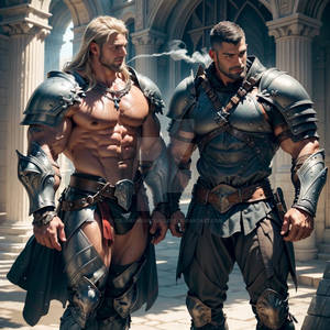 Two Muscular Warriors - AI Art by Yuliang Wu