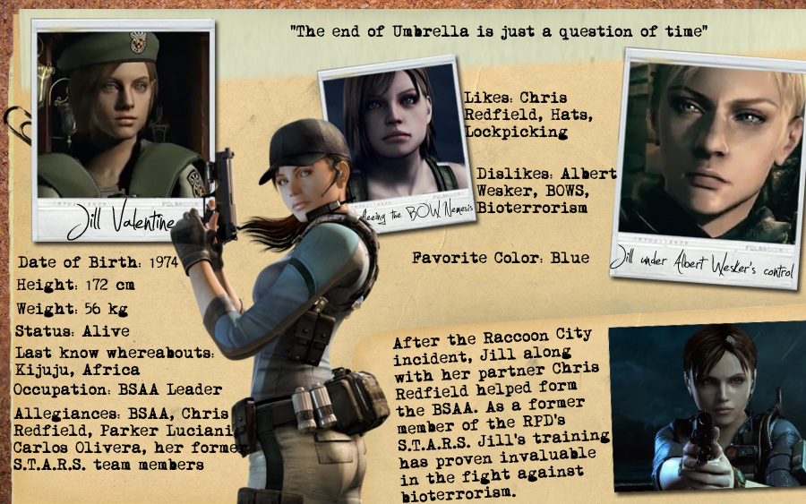 Jill Valentine - Resident Evil - Character Profile - TTRPG stats 