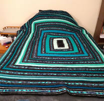 Teal Heart Queen Size Crocheted Blanket