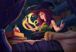 Witch brews a potion