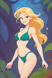 AI blonde Jungle Girl in a green bikini 1