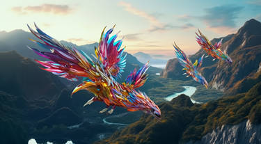 Colorful Dragons Fly Over Mountains 006