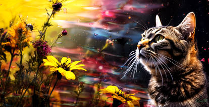 Cat Stalks Bugs Among the Flowers 005