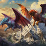 Colorful Dragons Fly Over Mountains 005 V2