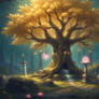 Enchanted Forest Clearing with Golden Tree