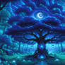 Enchanted Night Tree in Forest