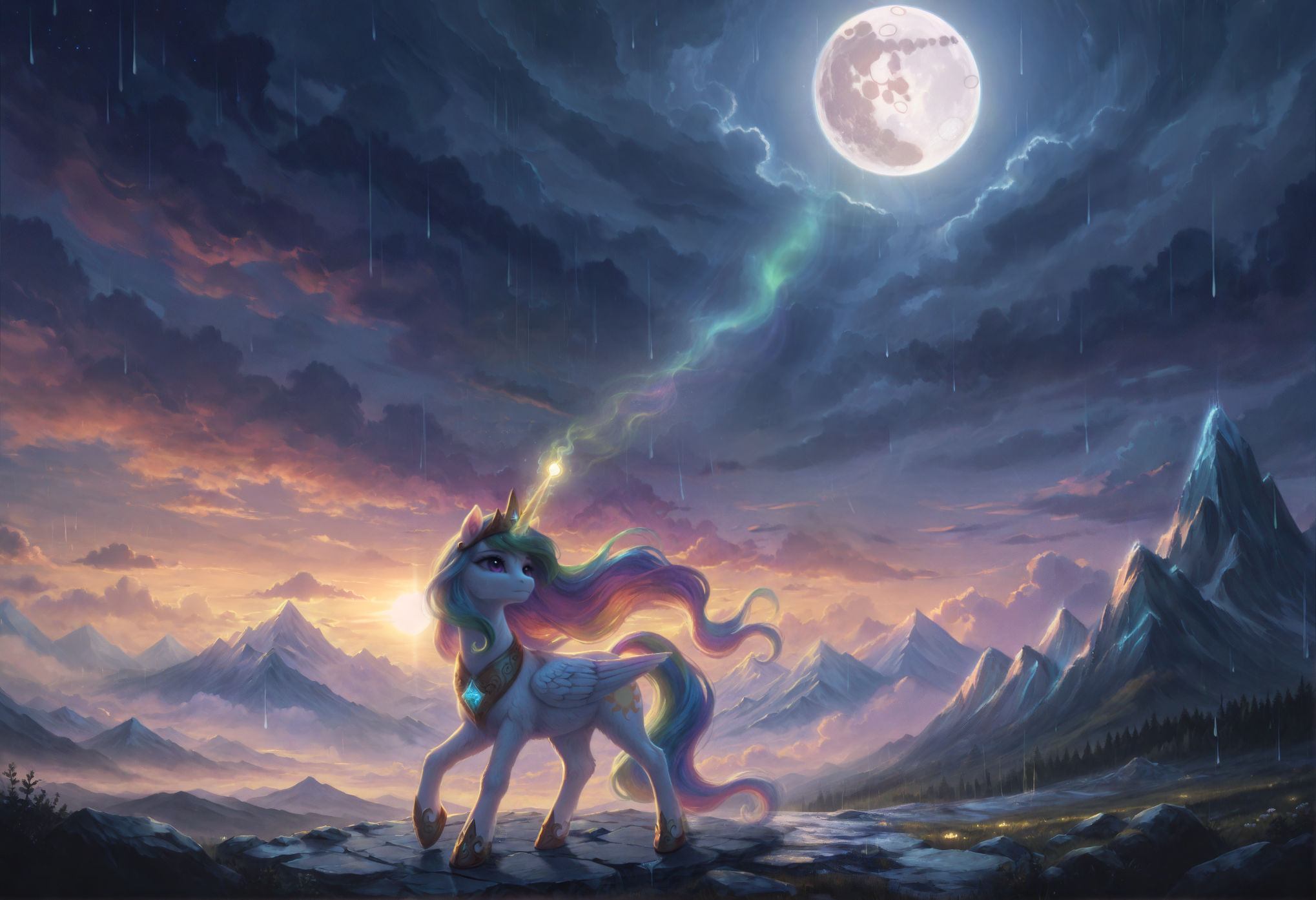 Princess Celestia Under Luna's Moonlight