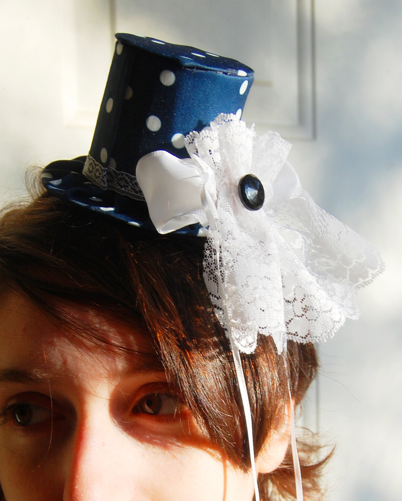 Blue and White Polka Dot Tiny Top Hat