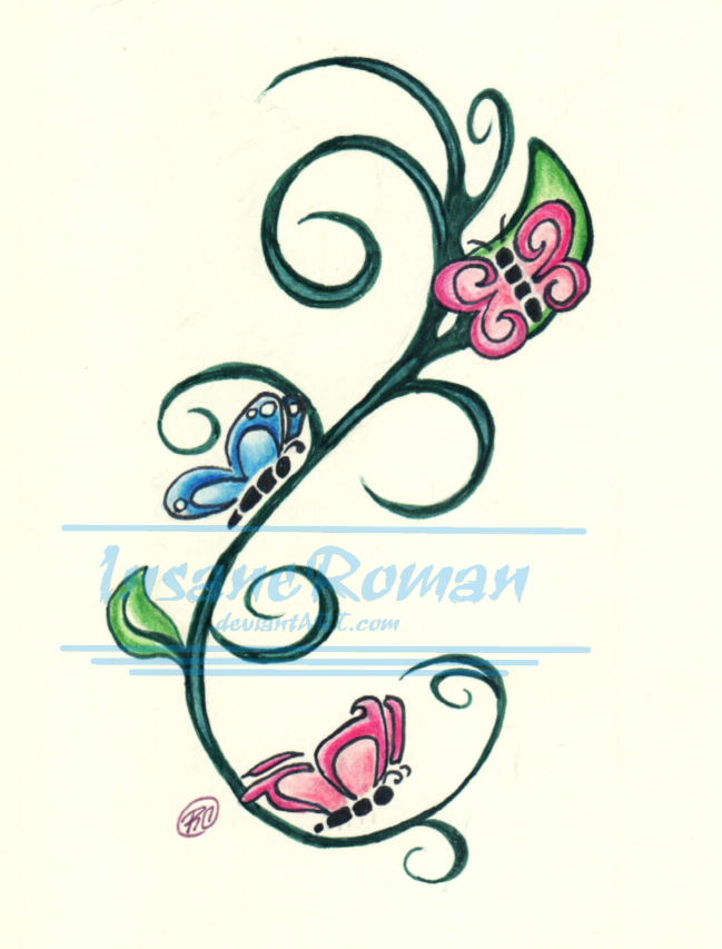 Vine And Erflies Tattoo Design By