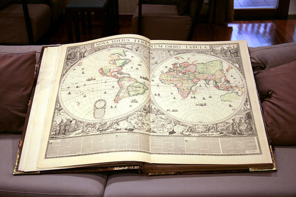 Huge map book, open book
