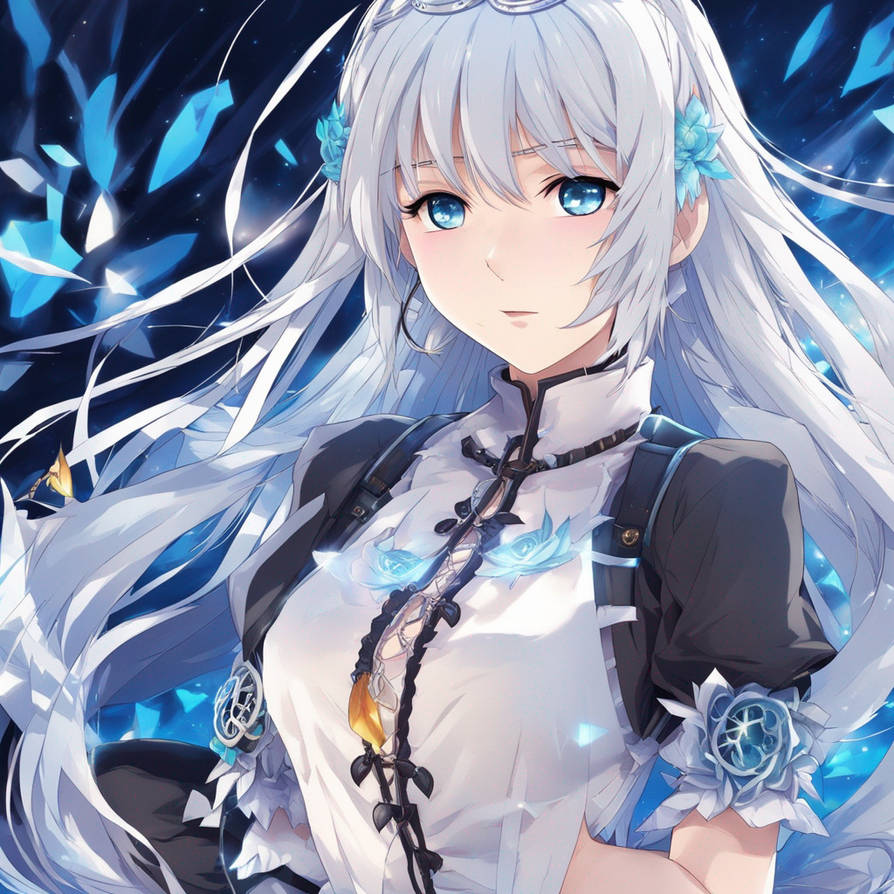 Long White Haired Girl, Braid, Silver Blue Eyes, W