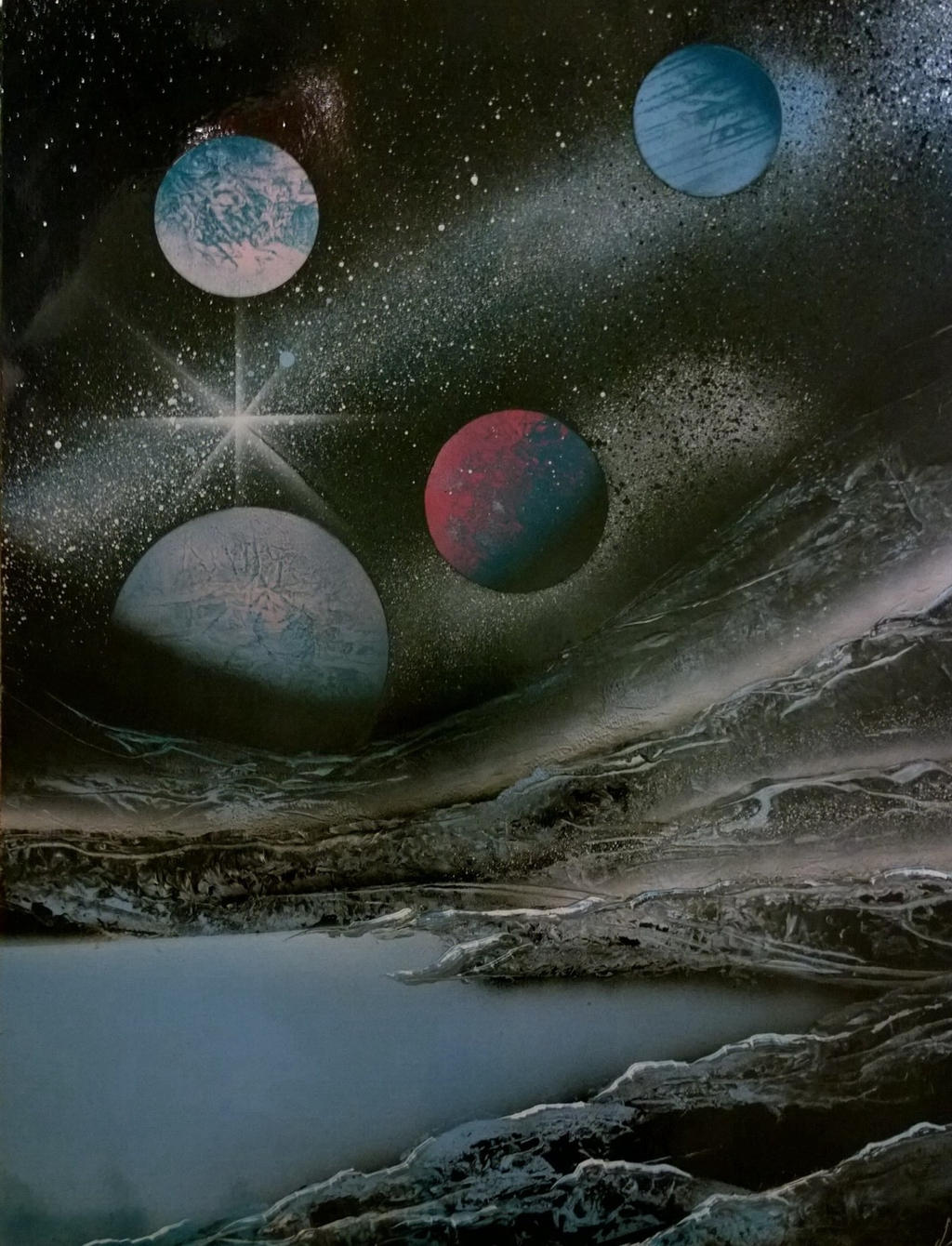 Planets over lake