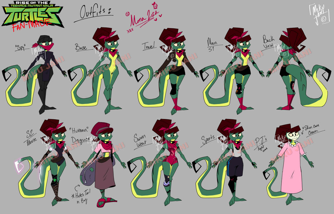 ROTTMNT Mona Lisa Character Sheet outfits (2/4) by MikuJaniArt on