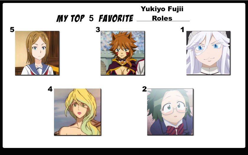 Top 5 Favorite Yukiyo Fujii Roles by FlameKnight219 on DeviantArt