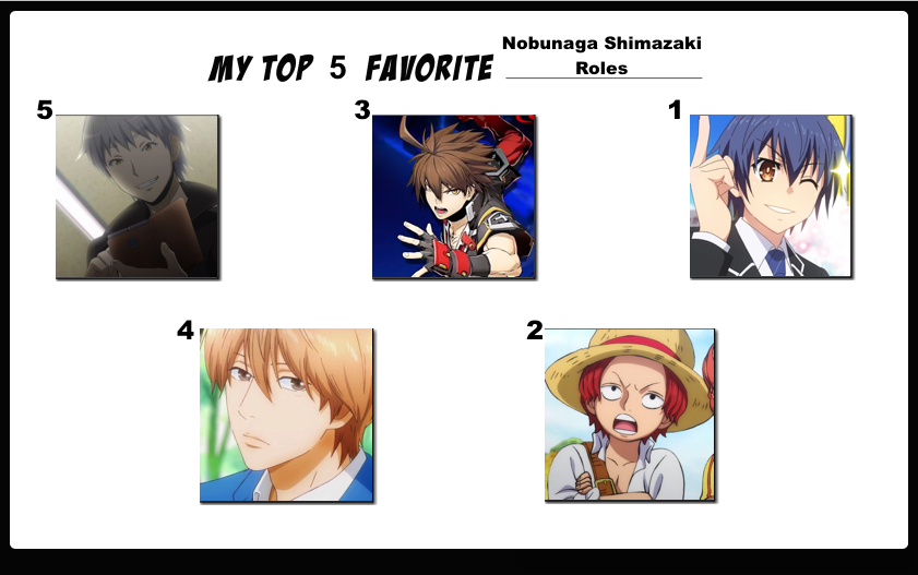 Top 5 Favorite Nobunaga Shimazaki Roles