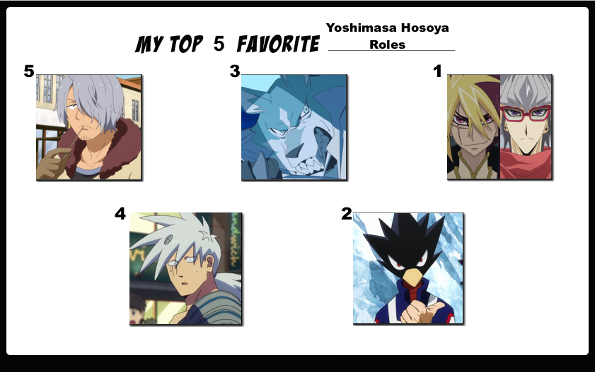 Top 5 Favorite Yoshimasa Hosoya Roles
