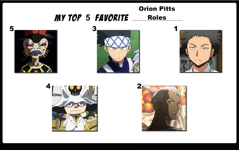Top 5 Favorite Orion Pitts Roles