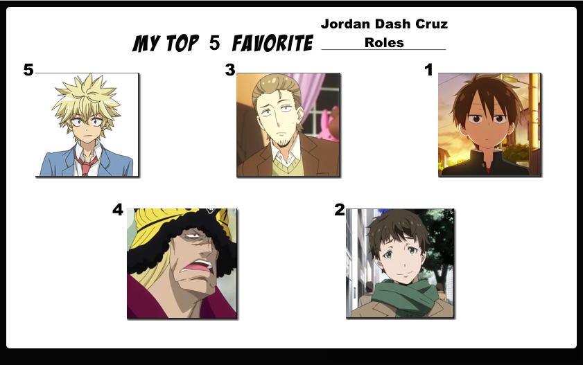 Top 5 Favorite Jordan Dash Cruz Roles