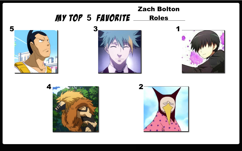 Top 5 Favorite Zach Bolton Roles