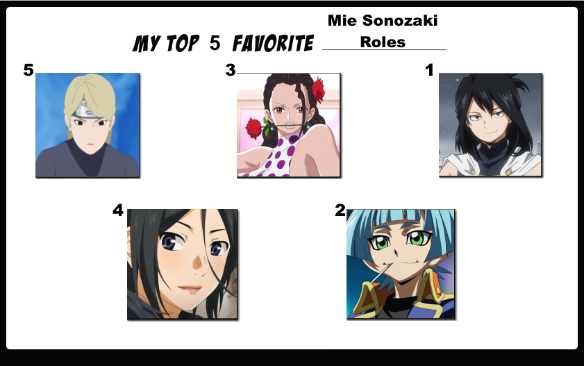 Top 5 Favorite Mie Sonozaki Roles