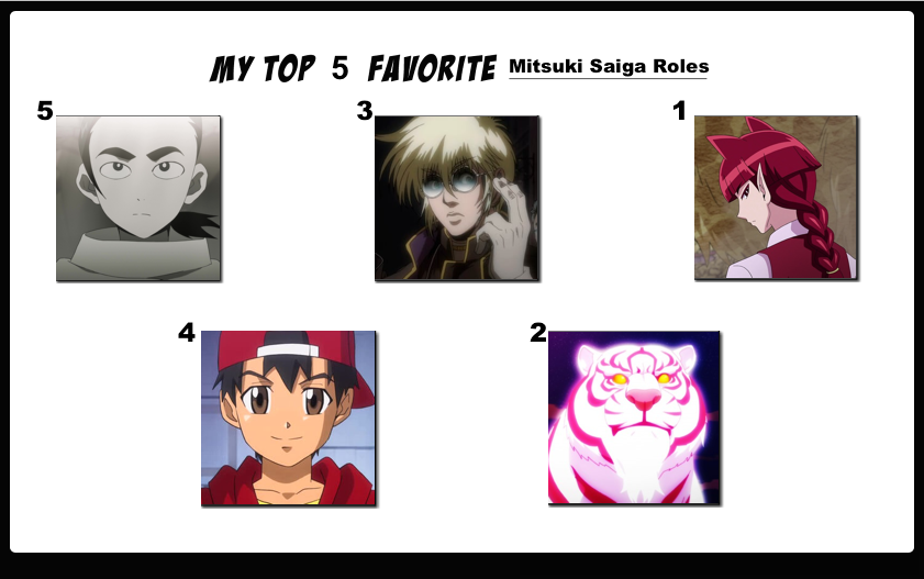Top 5 Favorite Mitsuki Saiga Roles