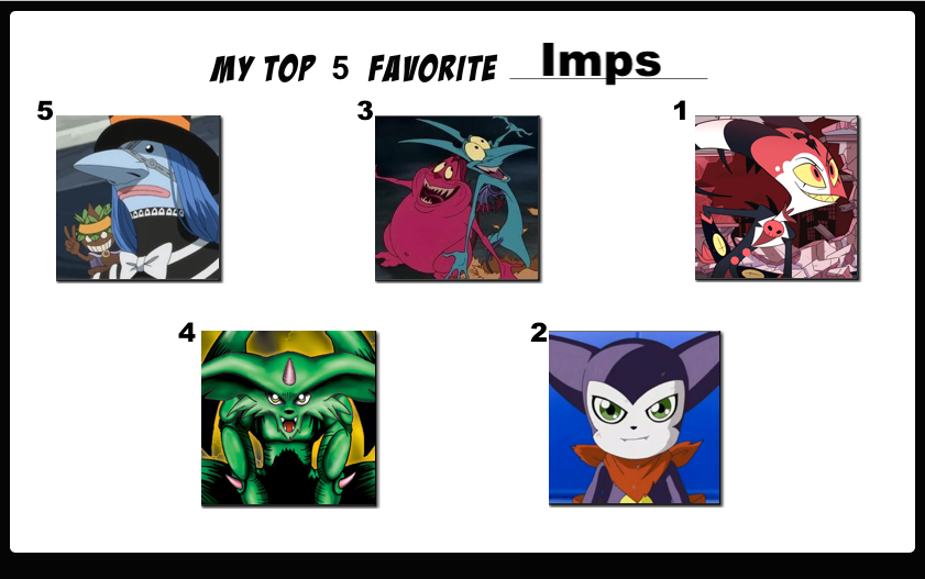 Top 5 Favorite Imps by FlameKnight219 on DeviantArt