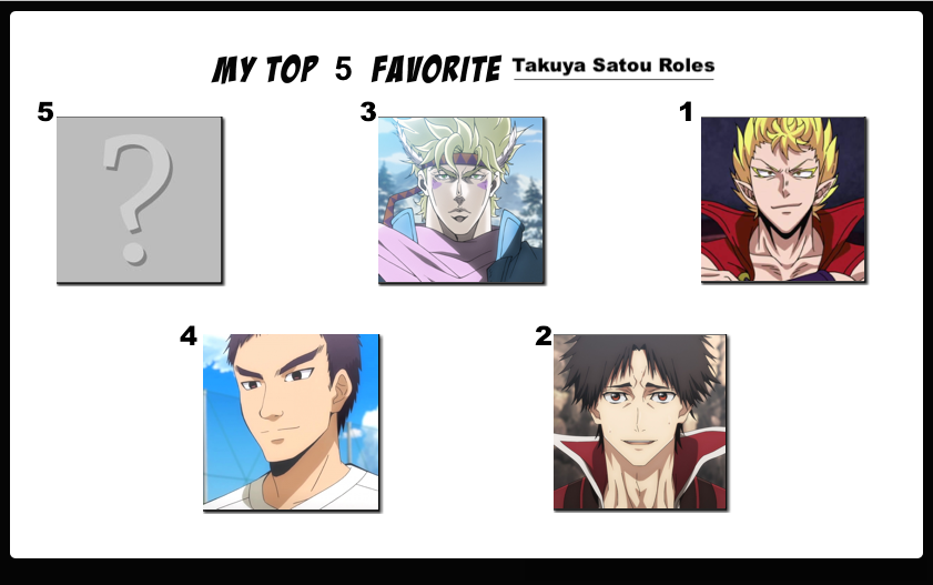 Top 5 Favorite Takuya Satou Roles (NDY)