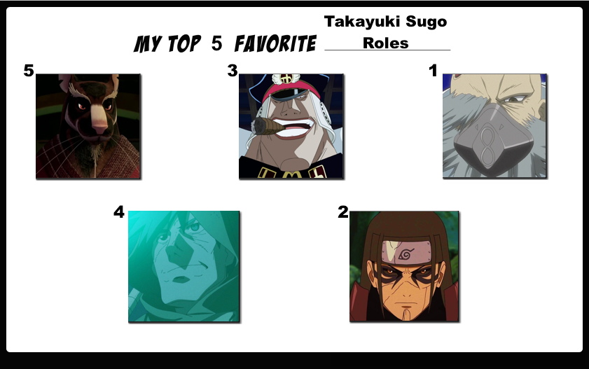 Top 5 Favorite Takayuki Sugo Roles