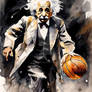 Albert Einstein playing basketball