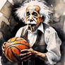 Albert Einstein playing basketball