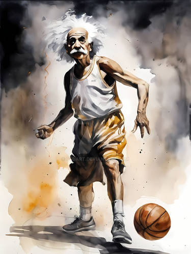 Albert Einstein playing basketball