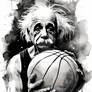 Albert Einstein playing basketball