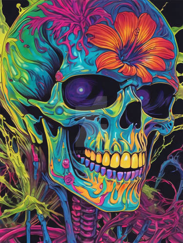 Neon Iridescent Skull Painting (17)