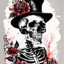 Floral Skeleton With Hat Ink Painting (14)