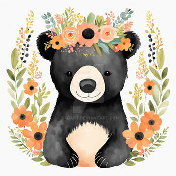 Floral Baby Black Bear Nursery Illustration (1)